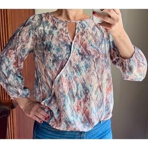 Willi Smith Pink, Blues Waterfall Print Blouse/Top/Shirt Size Medium